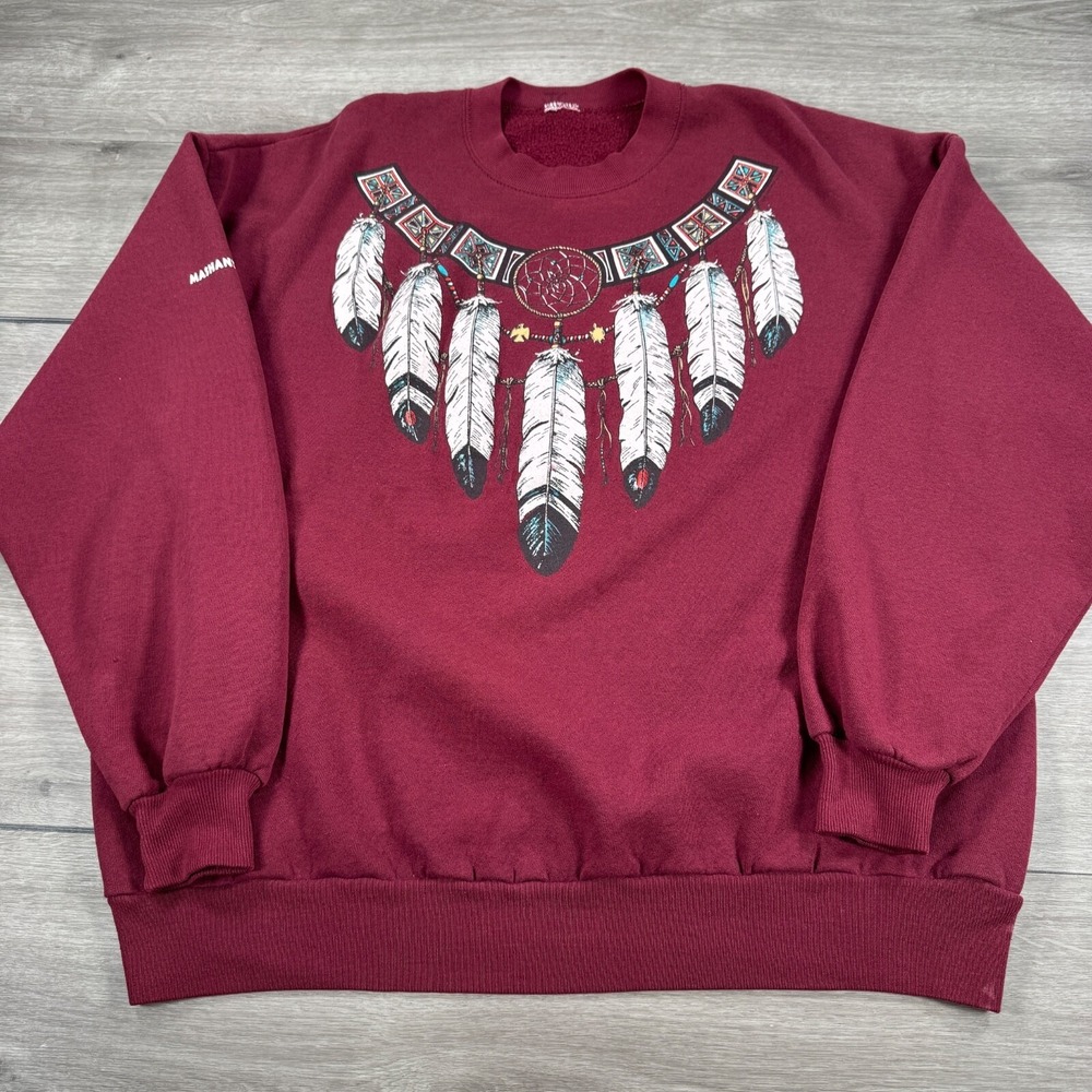 Vintage Mashantucket Pequot Crewneck Sweatshirt Native American 90s VTG Feathers